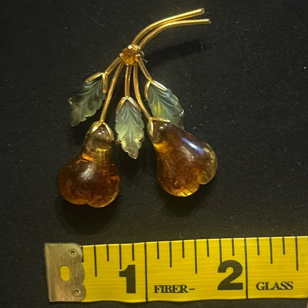 Vintage Gold Tone Austria Fruit Brooch Orange Pears